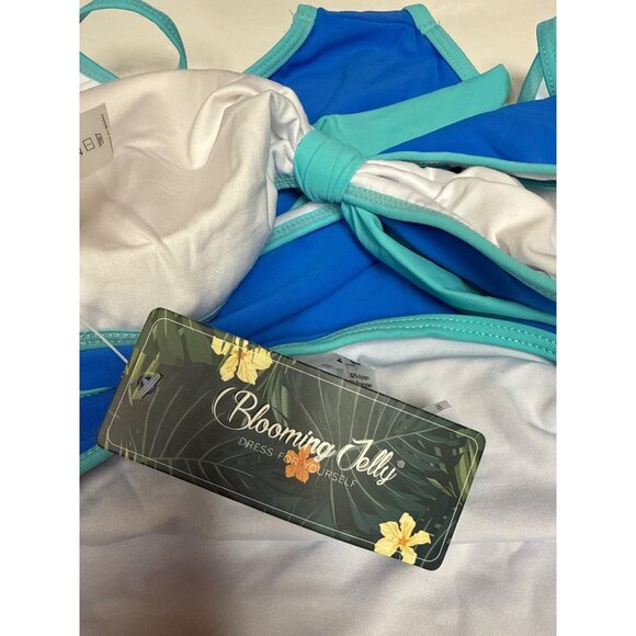Blooming Jelly Women's Swimsuit Two Piece Blue Aqua Tie Front Size Medium NEW - Picture 6 of 6